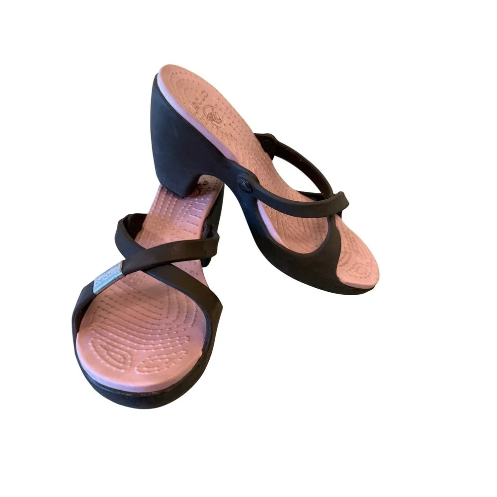 Crocs Cyprus II Heel‎ Sandals Womens 9 Brown Pink Wedge Strappy Y2K Espresso